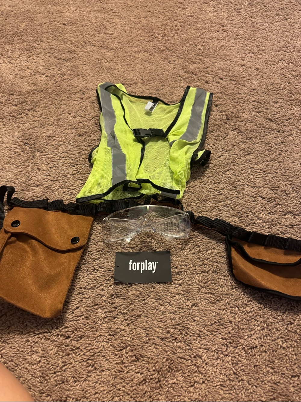 Forplay Neon Yellow Safety Vest & Brown Tool Pouches Kids Costume Set